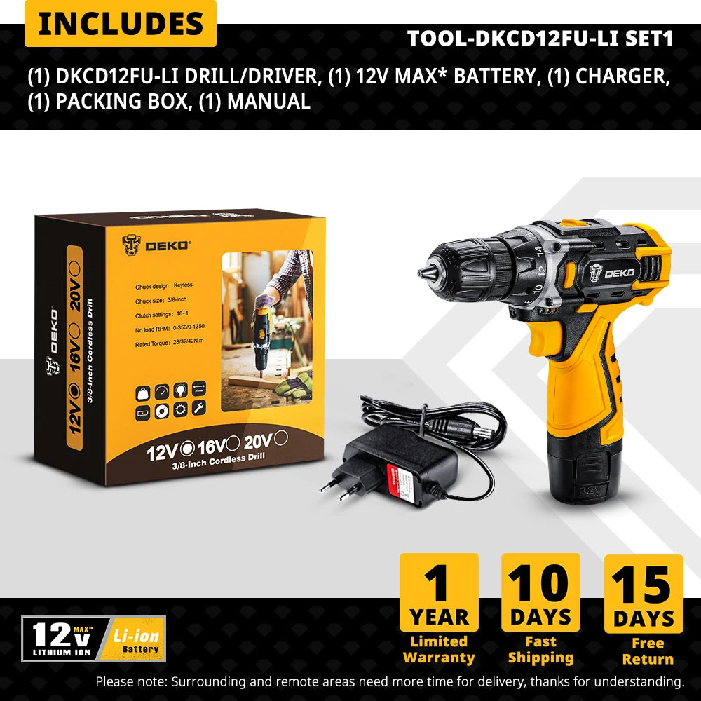 Perceuse-Visseuse Sans Fil DEKO 12V ou 16V