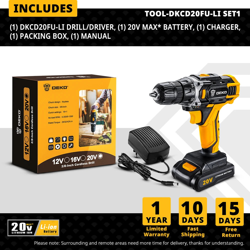 Perceuse-Visseuse Sans Fil DEKO 12V ou 16V