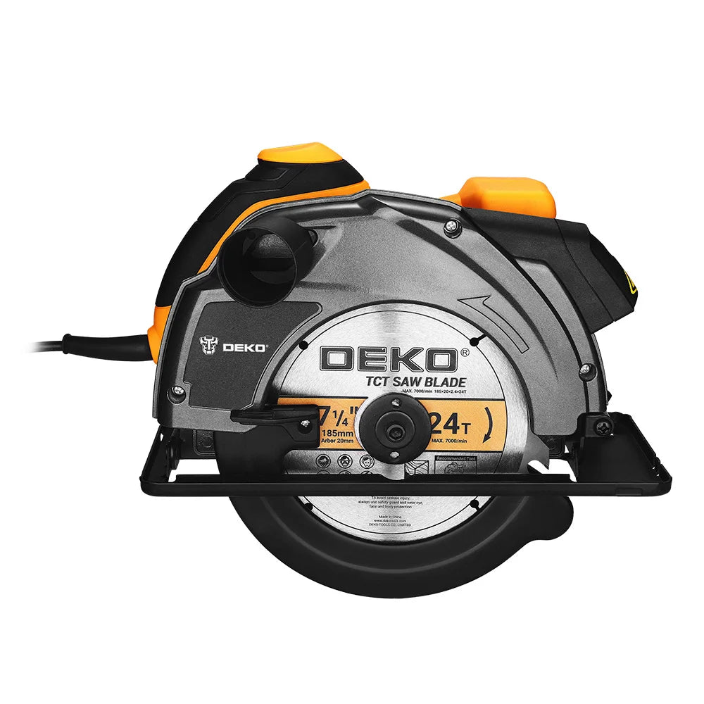 Scie circulaire électrique DEKO 185mm — 1200W, coupe bois et matériaux, poignée auxiliaire incluse