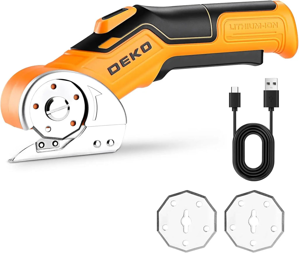 Ciseaux électriques sans fil DEKO — coupe tissu, cuir et carton, rechargeable